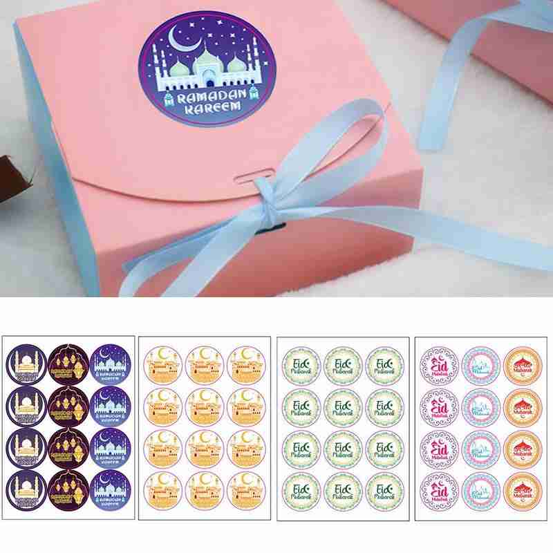 Autocollant rond noir, étiquette lanterne Eid Mubarak V4I3 pour Ramadan, 120