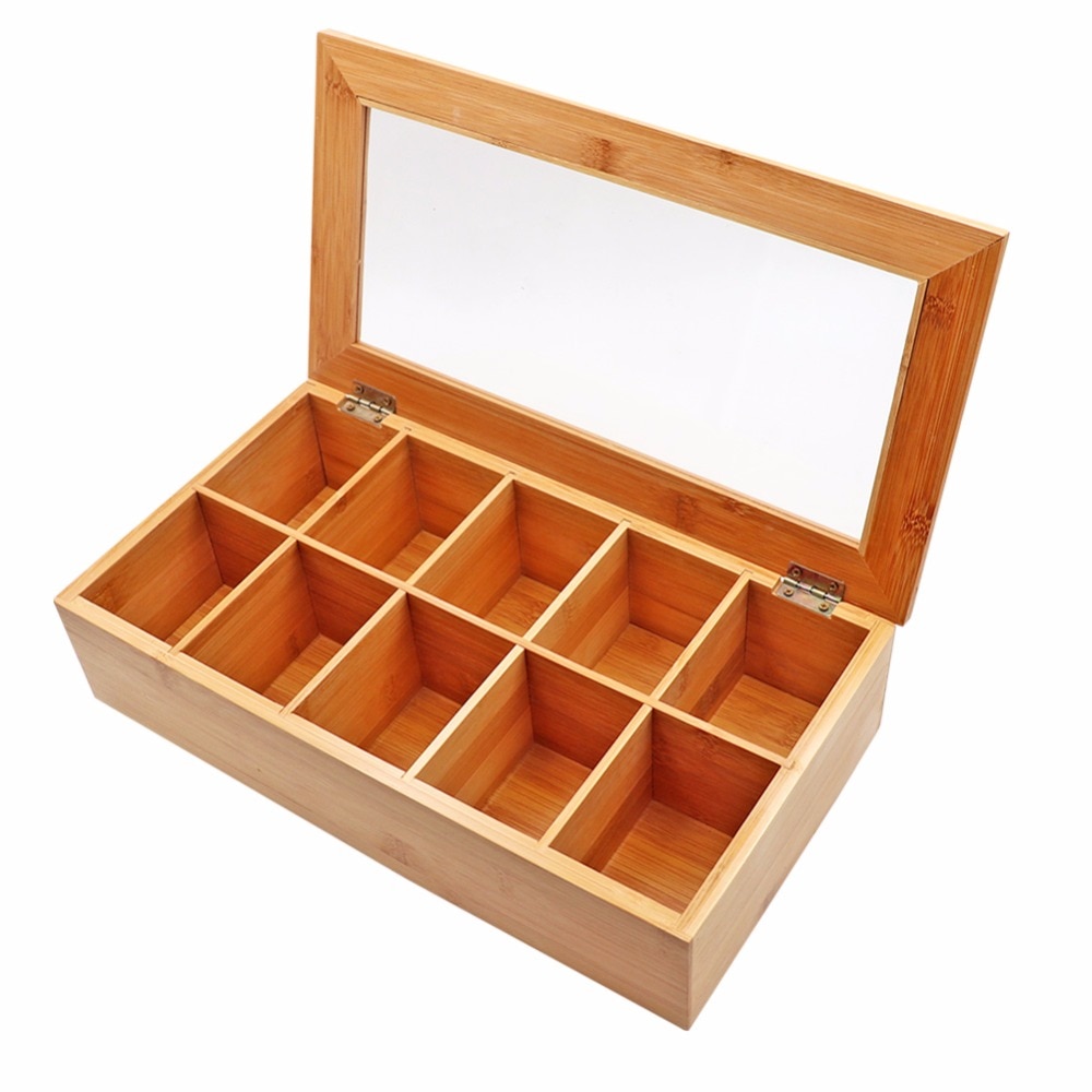 Holz Lagerung Kasten Tee Kasten Lagerung 10 Fächer Teile Container Schmuck Zubehör Lagerung Behälter Bambus Brust fallen