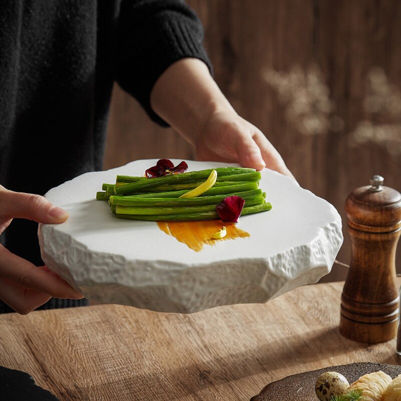 Irregular Ceramic Plate Decorative Flat Plate Dinner Plates Western Dishes Hotel Restaurant Tableware Sushi Dish Dessert Plates