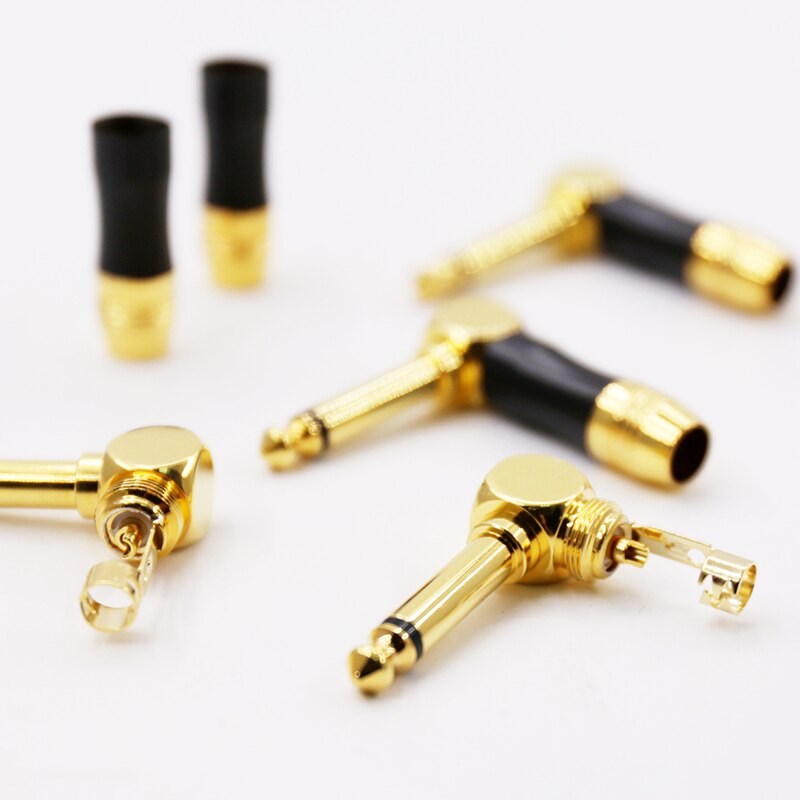 2pcs Hifi 1/4 inch 6.3mm 5U gold plated right angle 90 degree male jack plug connector