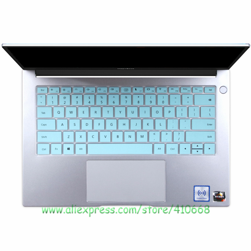 Til huawei matebook  d 14 r5 3500u linux bærbar silikone støvtæt tastatur cover skin protector mate book  d14: Himmelblå
