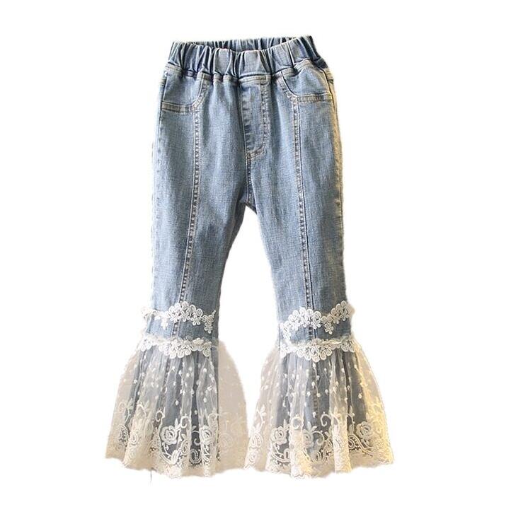 Kids Girl Pants, Wide-Leg Trousers, Side Pockets Fall High Waist Ruffle Lace Floral Bell Bottoms: 3M