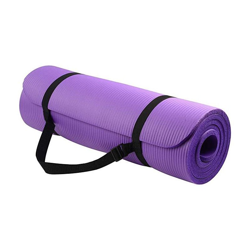 Yogamåtte multi-purpose 183*61*1.5 ultra-tykke high-density anti-rive sportsmåtter træningsmåtter med rem til fitness træning: Lilla