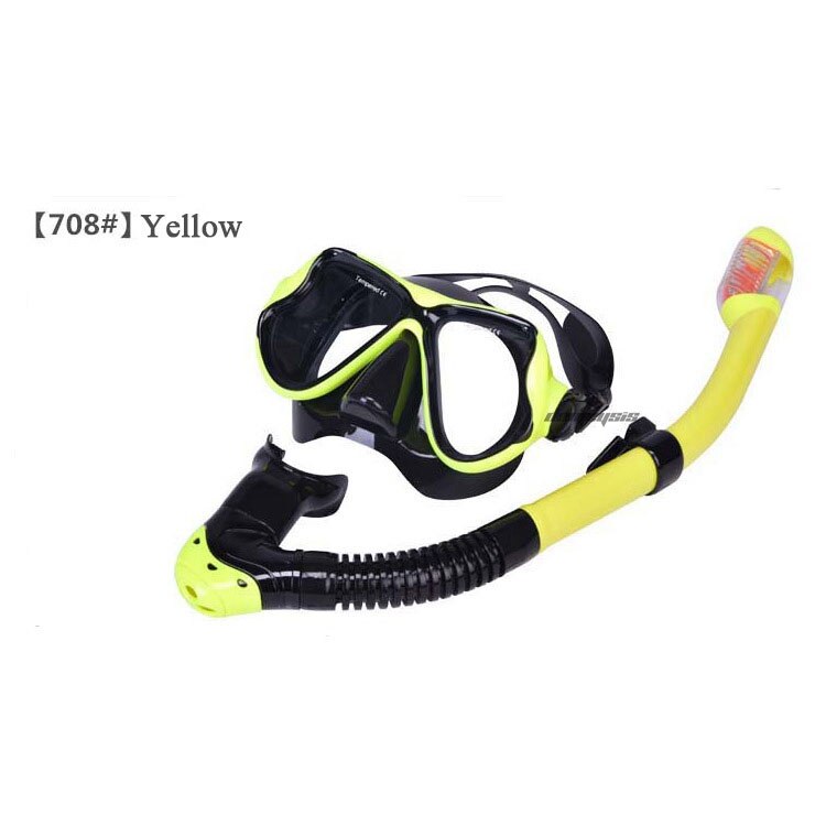 Diving Mask and Snorkel Set - Anti-Fog Goggles - Scuba Swimming Pool Equipment - Silicone & Tempered Glass: Yellow