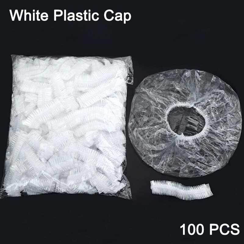 100pcs/lot Disposable Shower Caps Hat Clear Spa Hair Salon Hotel One-Off Bathing Elastic Shower Cap Bathroom Products Bath Caps: White