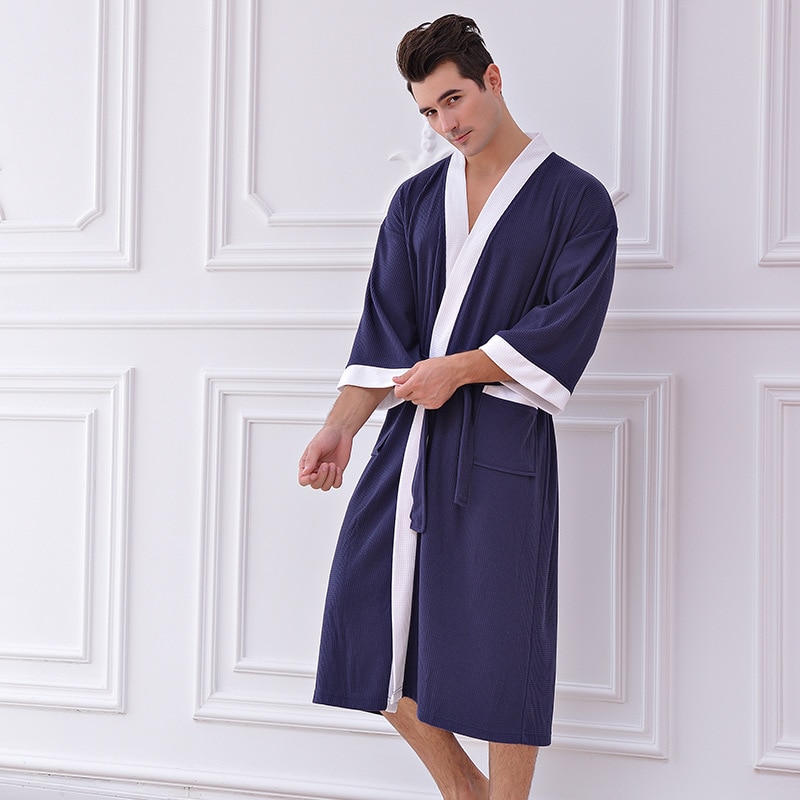 Mannen Nachtjapon Kimono Badjas Voor Man Casual Homewear Wafel Gewaden Herfst Winter Katoenen Kamerjas Nachtkleding Thuis Gewaad