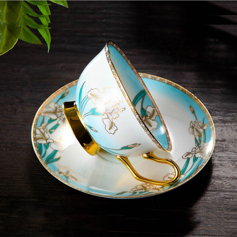 GLLead Korean Style Gold Bone China Coffee Cup Ceramic Tea Cups And Saucer Home Breakfast Milk Teacup Porcelain Set