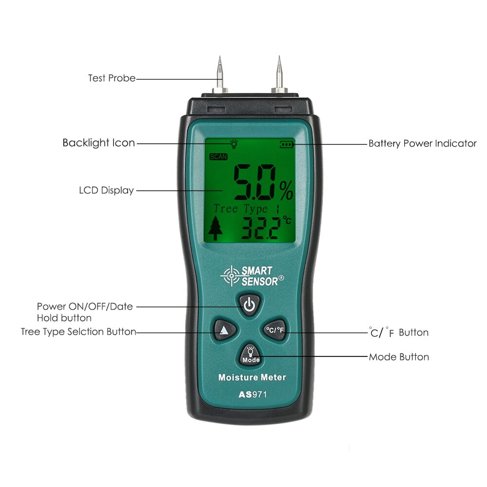 Mini Wood Moisture Meter Humidity Tester Timber Damp Detector LCD Lumber Damp Meter Detector Tester 2 Pin Probe Range 2%~70%