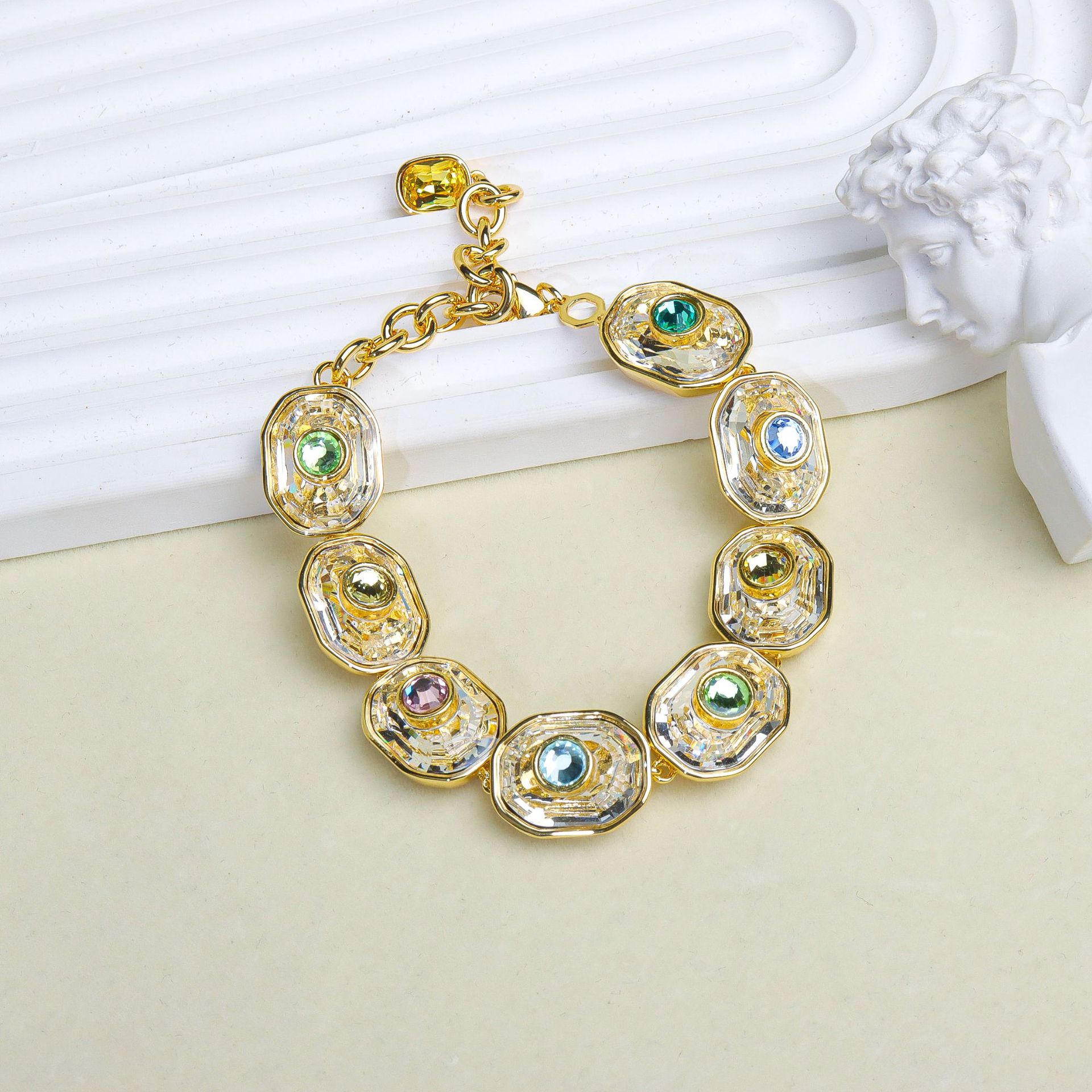 Set di gioielli in cristallo per donna, collana, orecchini e bracciale, collezione di alta gamma: Color oro