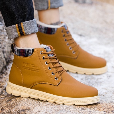 winter hoge mannen lederen laarzen plus fluwelen warm Britse Martin laarzen mannen sneeuw casual plus fluwelen katoen laarzen