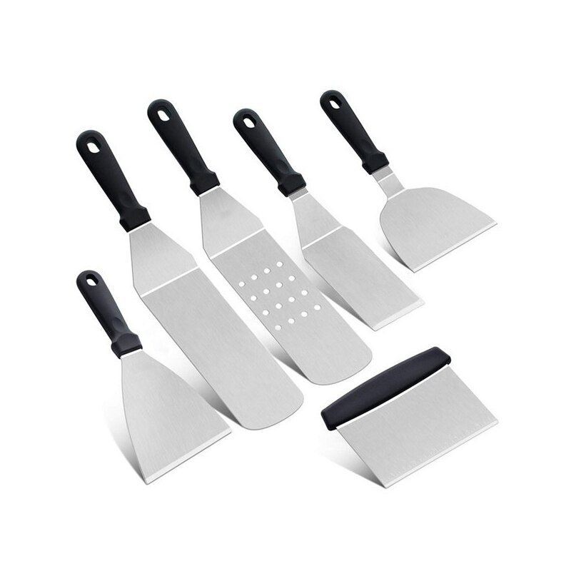 Kitchen Grill Spatula Scraper Set Grill Turner Stainless Steel Scrape Pancake Teppanyaki Griddle Cooking Utensil Baking Tools: 6 pieces set