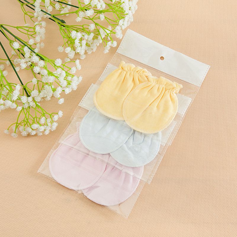 3 Pairs Unisex Baby No Scratch Mittens Anti Grabbing Hands Gloves Soft Cotton Comfortable Solid Colors Infant Face Protector