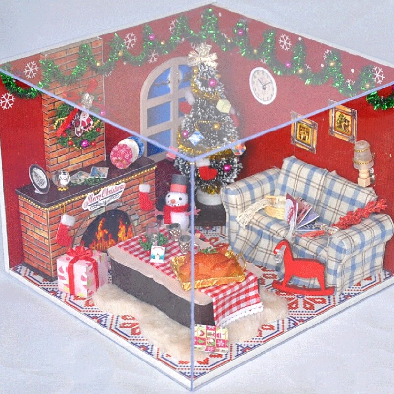 Poppenhuis Miniatuur Met Meubels, Diy Huis Kit Plus Stofdicht, 1:24 Tiny House Building Kit,(Vrolijk Kerstfeest.)