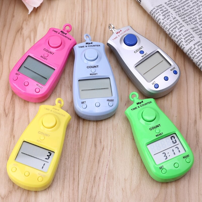 Portable 5-digit Digital Electronic Counter with Clock Calendar and Lanyard Manual Reset Decompression Relaxation Finger