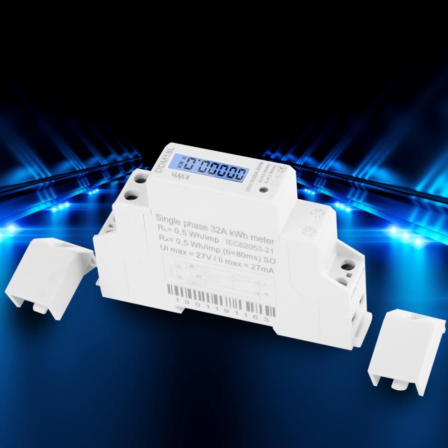 Kwh Meter LCD Digital Display Single Phase Din Rail Electricity Power Consumption Energy Meter 5-32A