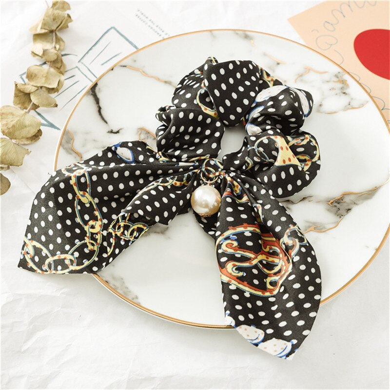 Sommer hestehale tørklæde elastisk hårreb til kvinder hår sløjfer scrunchies hårbånd med blomsterprint bånd hårbånd: 11