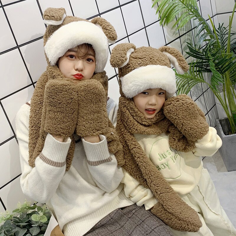 Jesienno-zimowa czapka dla niemowląt urocza dziewczyna chłopiec z aksamitną wiatroszczelną osłoną na szyję dla dzieci ocieplające głowę nauszniki