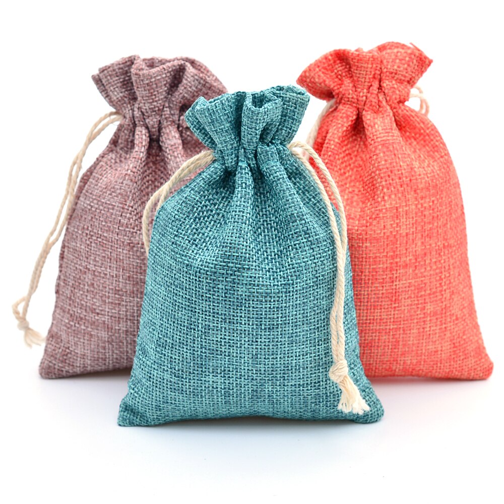 Petit sac de petites friandises de mariage en toile de jute en Jute, avec cordon, pour bonbons, bijoux, café, décor de noël,