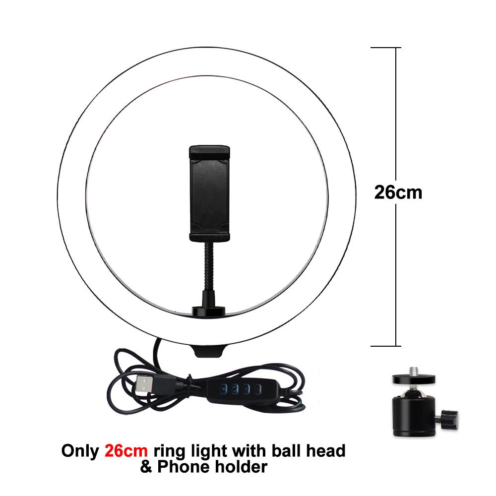 Selfie Ring Lamp LED Ring Light Selfie For Ring Phone Photography Lighting Camera Tripod Kit Photo Equipment Black And Silver: only 26cm ring light