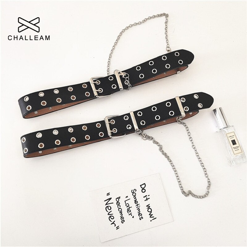 Moda feminina cinto de couro do plutônio novo estilo punk ajustável pino fivela preto bts feminino decorativo livre tamanho grommet cinta 152