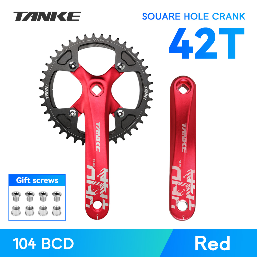 TANKE vélo manivelle trou carré pignon 104BCD 170mm rouge noir manivelle ronde 32/34/36/38/40/42/44T plateaux étroits vtt pédalier: plum