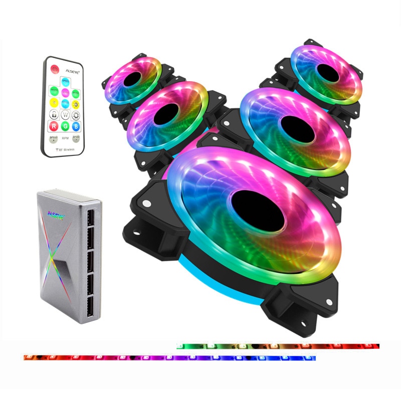 ALSEYE D-Ringer Series 120mm LED Computer Case Fan Adjustable RGB and Fan Speed Remote control support Asus 5v 3pin and Gigabyte