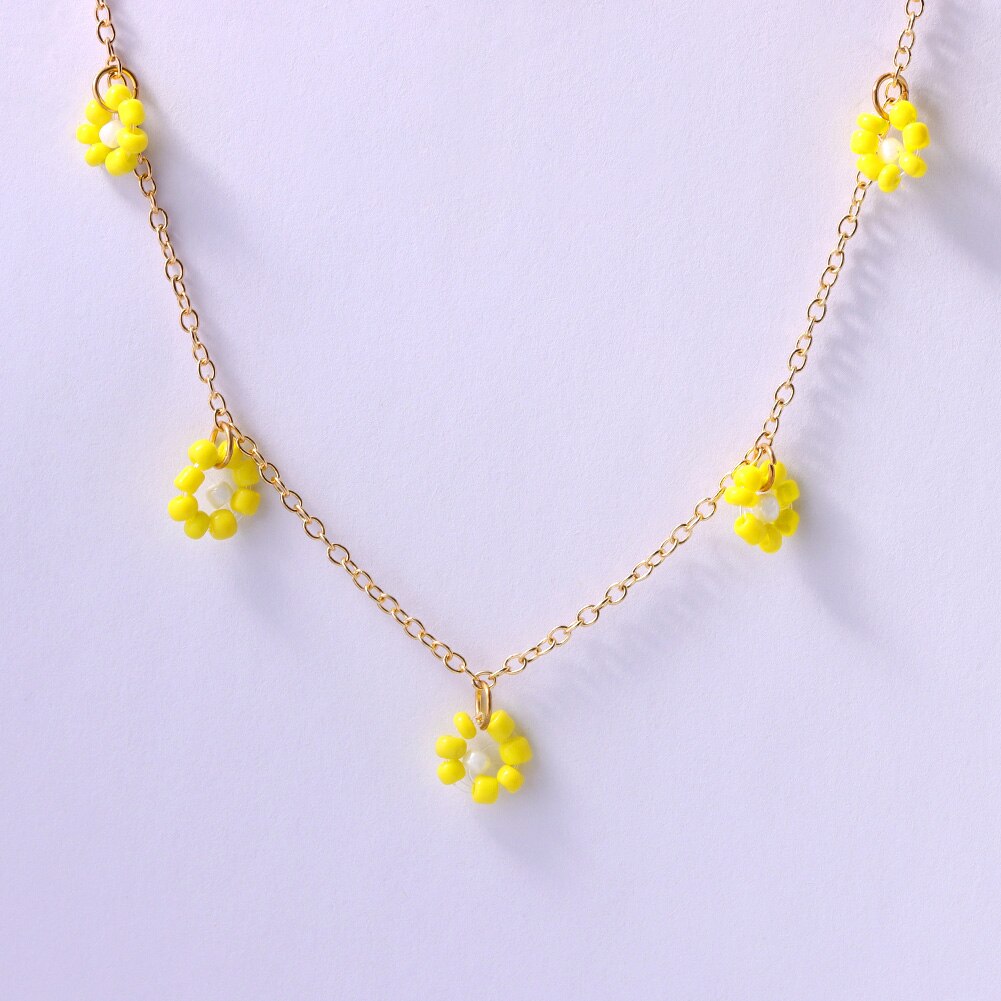Collana di perline fiore margherita arcobaleno multistrato per donna cubana catena robusta girocollo Set gioielli bohémien regalo per feste Femme: 061203YW
