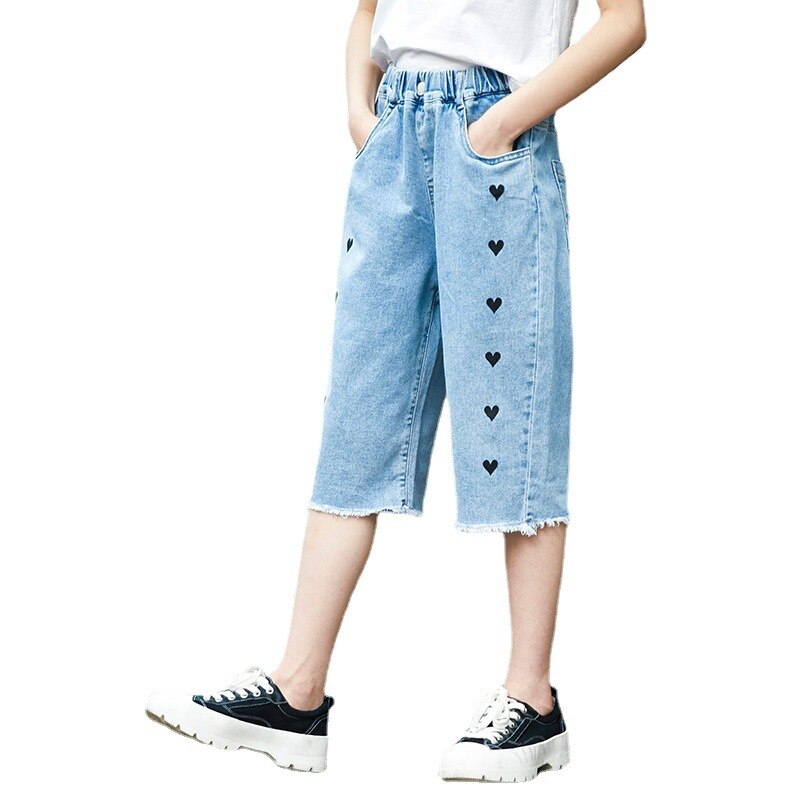 Meisjes Jeans Kids Meisjes Kleding Kinderen Elastische Taille Casual Jeans Kinderen Meisjes Liefde Print Korte Broek Aankomst Zomer Broek