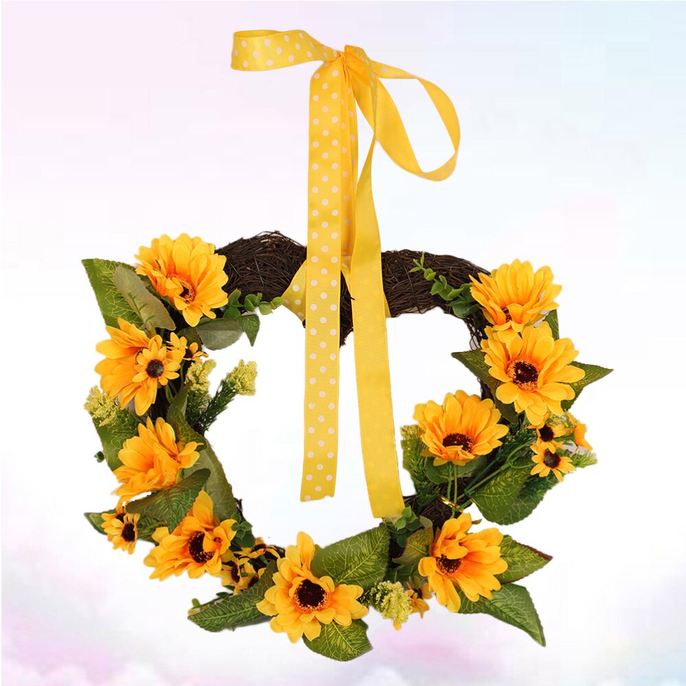 Deurkrans zomer zonnebloemen hartvormige slinger voordeur entree trap muurdecoratie  (30cm)