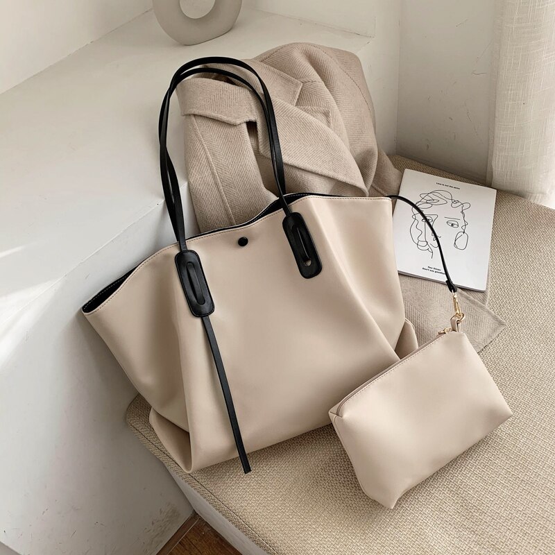 Korean Version of Large-capacity Bags, Women's Bags, Popular In , Shoulder Bags, Wild Ladies Portable Tote Bags: Khaki