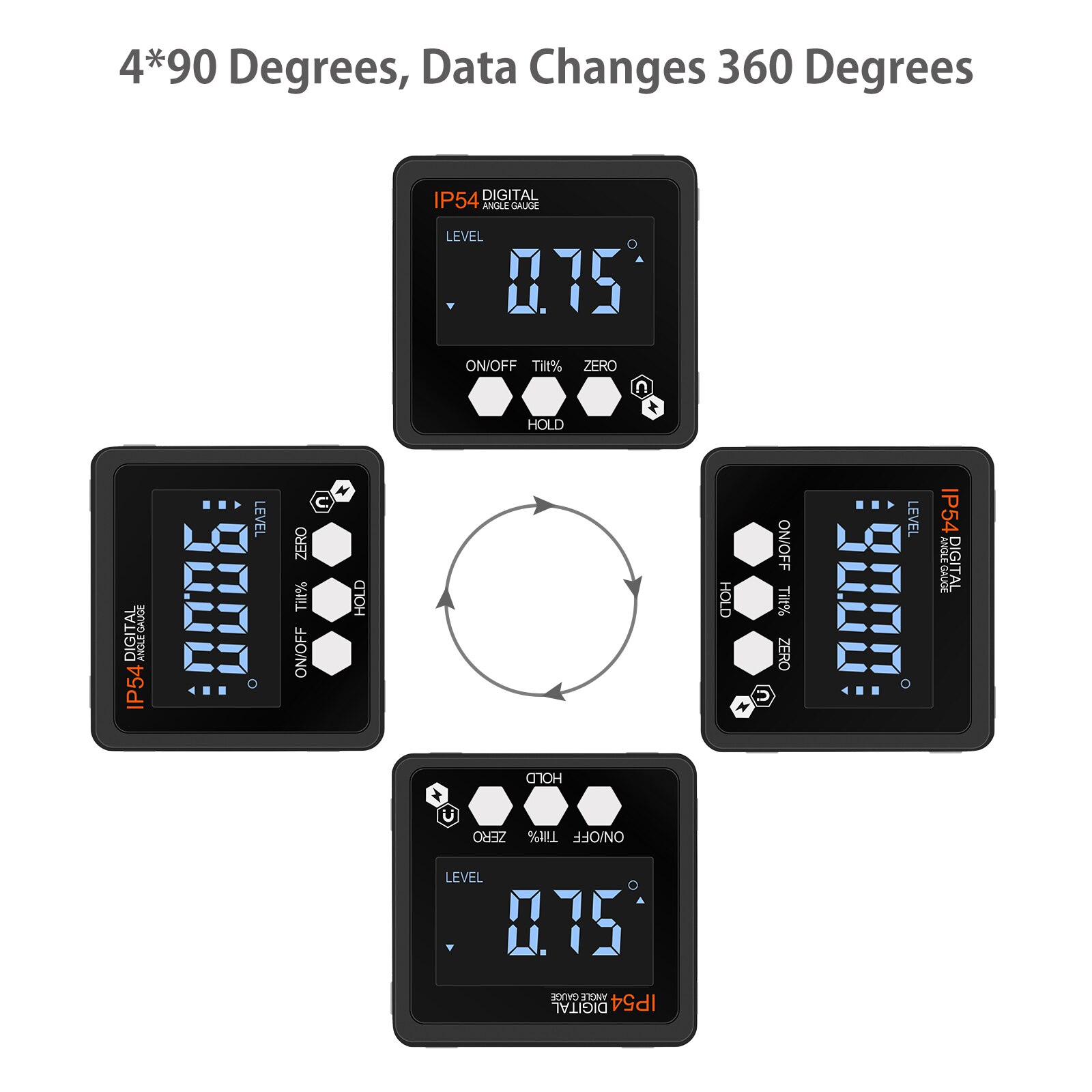 Neoteck Digital Angle Gauge Level Box Protractor Angle Finder Inclinometer &amp; Magnetic Base Electron Goniometers 4*90° Level Box