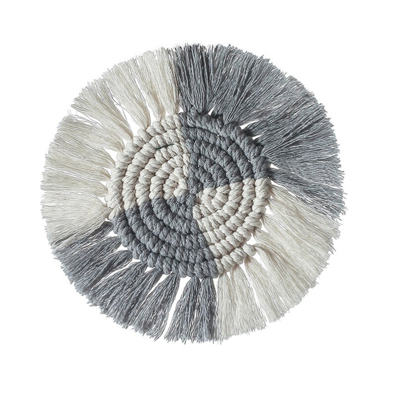 2 stuks handgemaakte tafelsets, rond gehaakte kanten placemats, katoen geweven placemats, anti-slip hittebestendige placemats voor keuken, eetkamer en feesttafeldecoratie (Beige: 20 cm