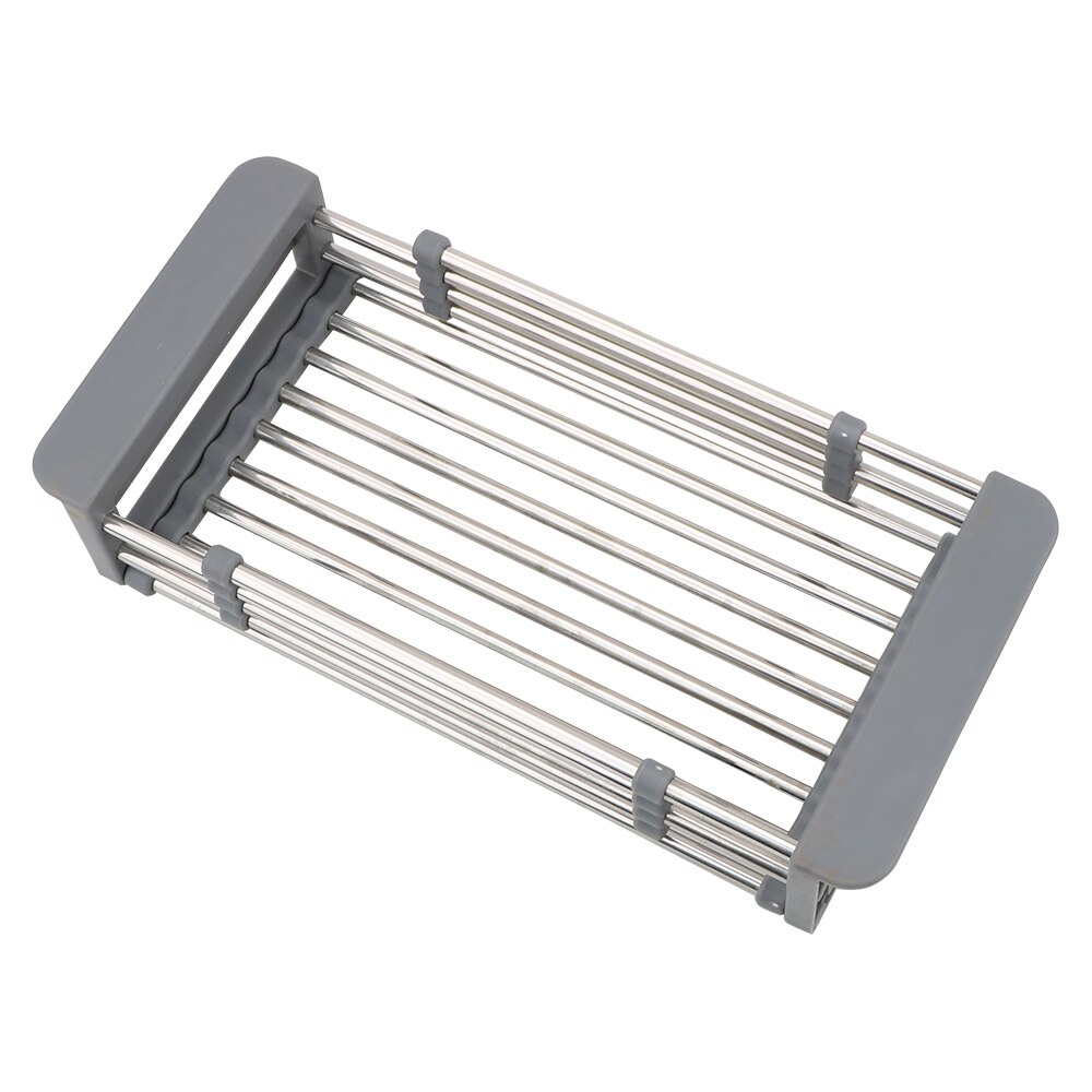 Stainless Steel Telescopic Drying Rack Kitchen Sink Organizer Adjustable Dish Drying Rack Vegetable Fruit Holder Storage Rack: Gray