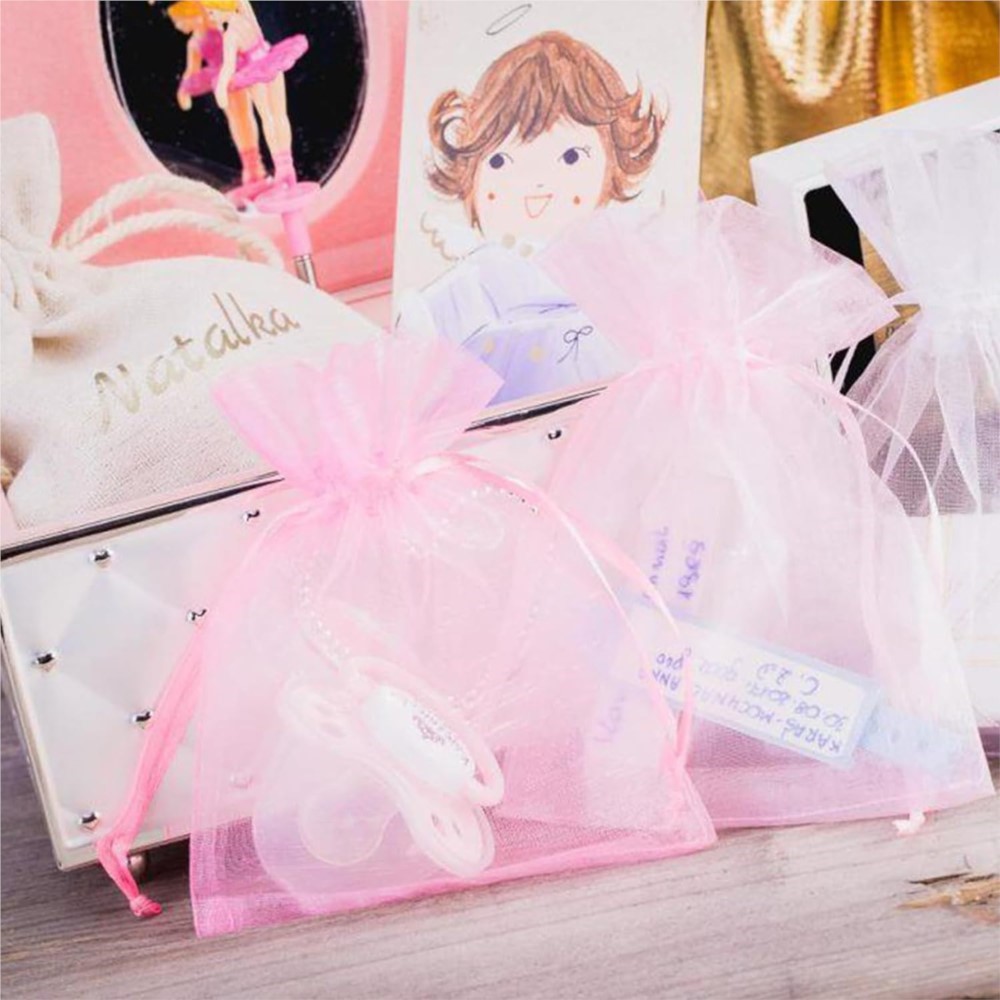 50 Uds. Bolsas de joyería con cordón de Organza rosa, bolsas de para boda, , de Festival de Navidad, embalaje de bolsas de dulces para Festival