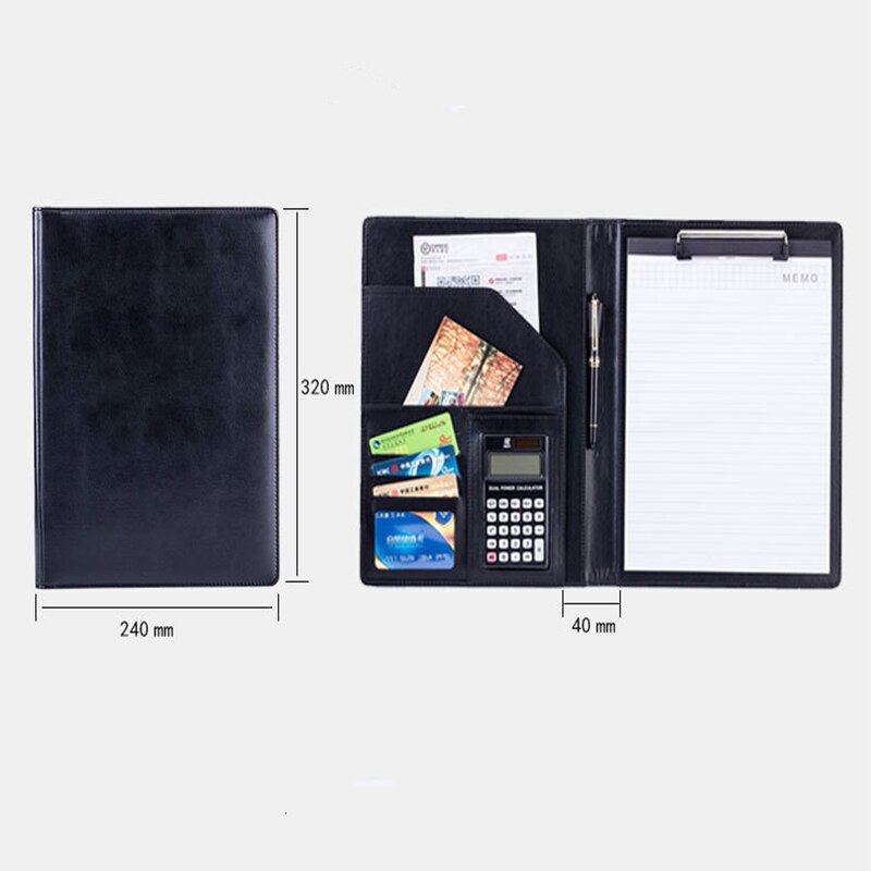 Étui de rangement A4 en cuir PU Business Padfolio, classeur Vintage Business Manager, dossier de bureau avec calculatrice