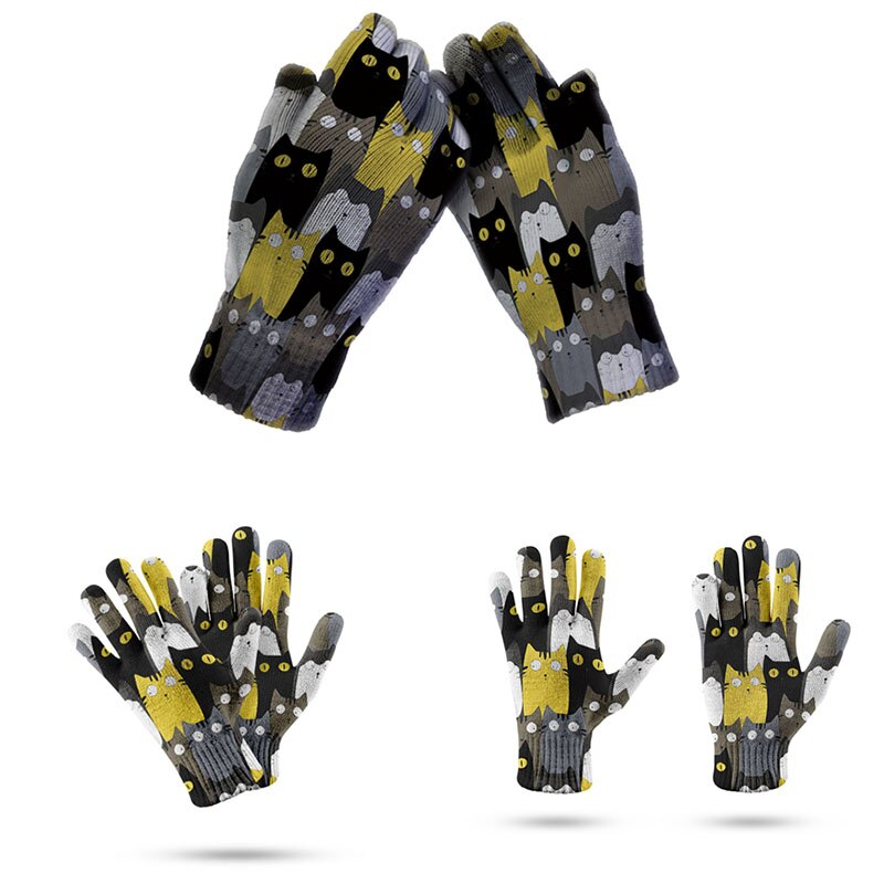 Vinter dejlige handsker kvinder mænd forår og efterår stretch strik vanter 3d print fuld finger guantes kvindelige hæklede handsker