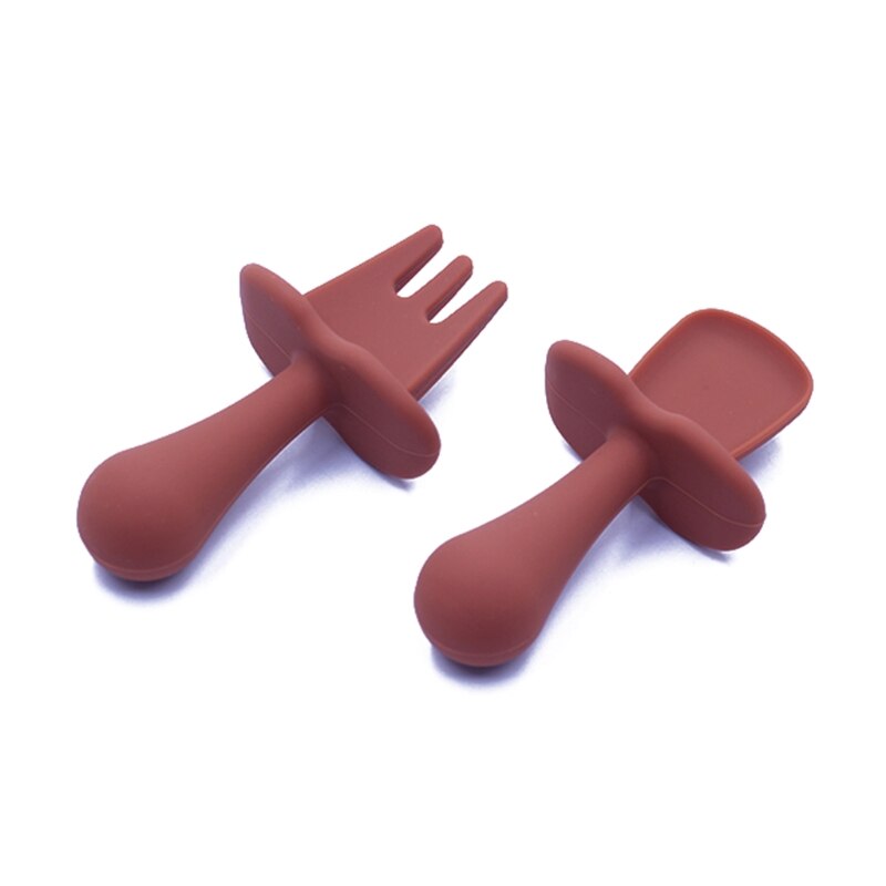 Babyvoeding Lepel Vork Set Zachte Siliconen Voeden Bestek Set Training Lepel: RS