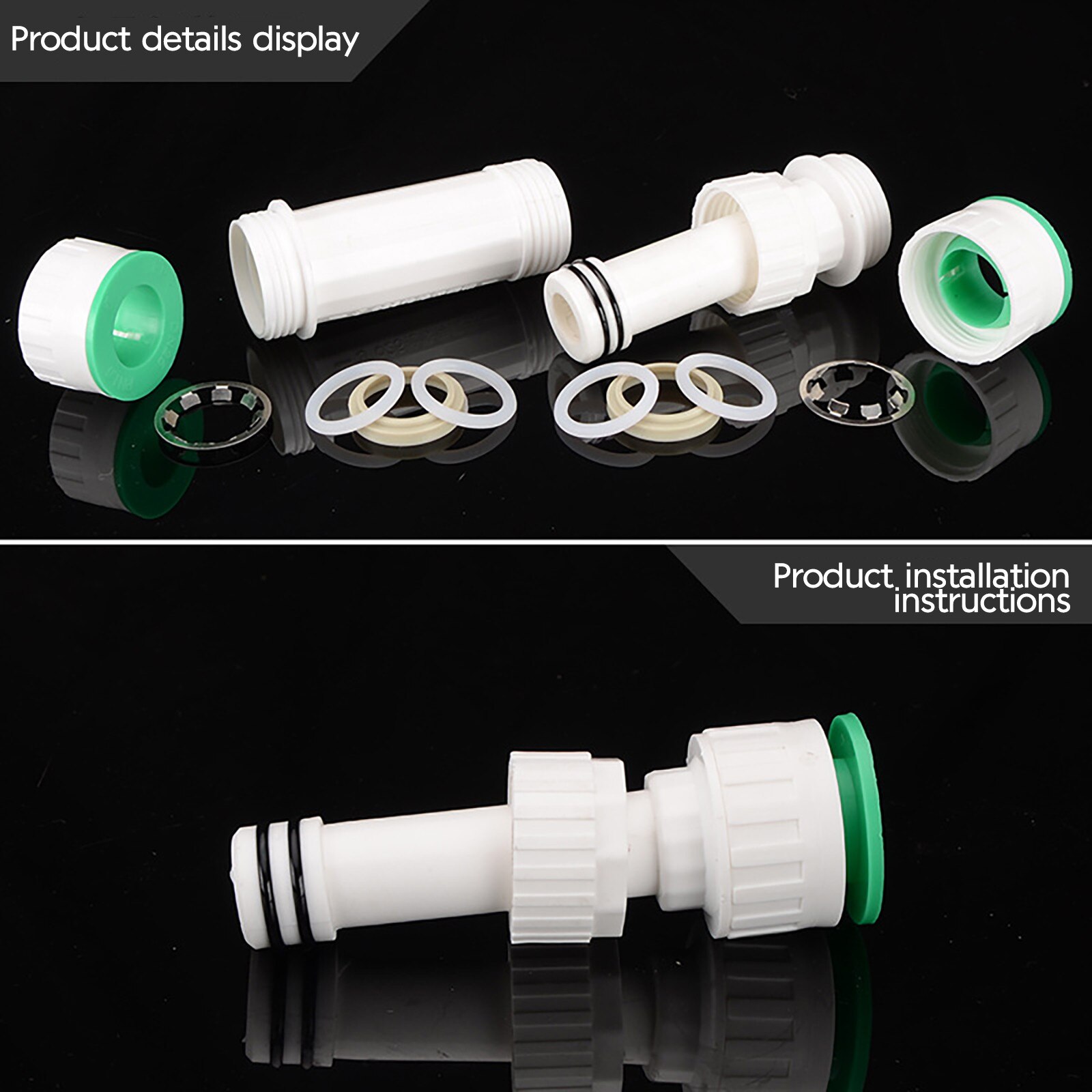25* Stretch Connector Water Pipe Fittings Materials Length Double Ring Cleaning Replacement Stretch Connector Water Pipe