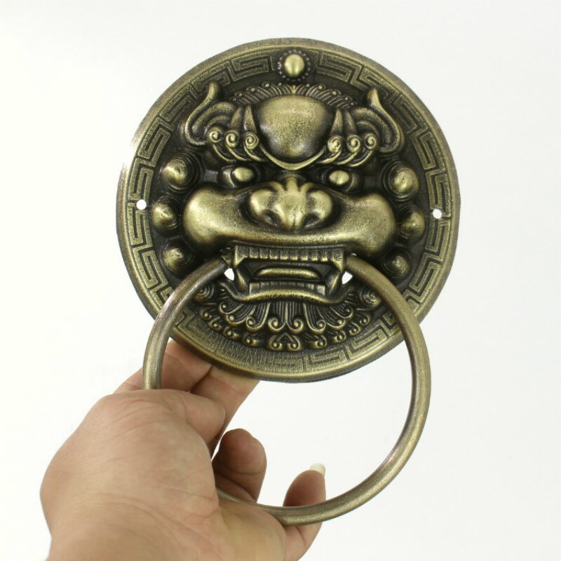 Aldaba con manija de puerta de patio chino, pomos de puerta de cobre y bronce Retro, tiradores de latón con aldaba de 18 a 24CM