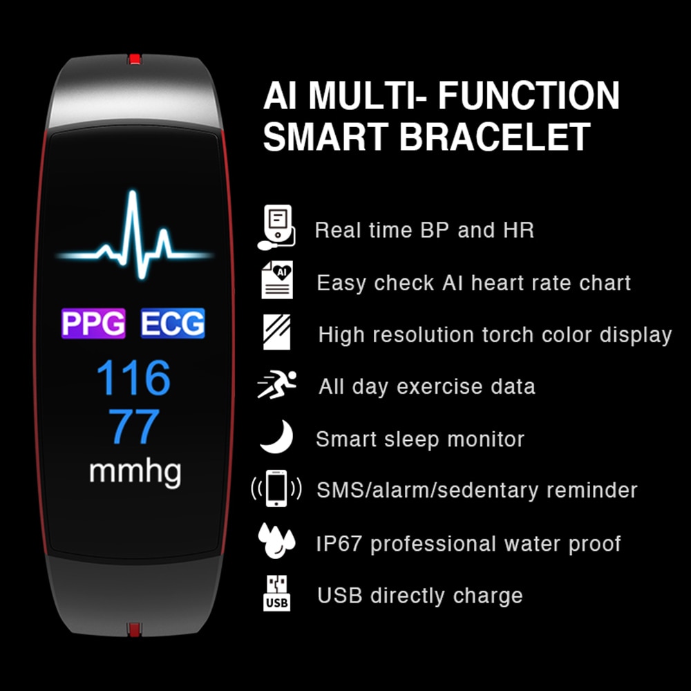 MHKBD PPG EKG Blutdruck Smart-Armband Sport Herz Rate Schrittzähler Armband Wetter Bericht IP67 Wasserdichte Farbe Uhr