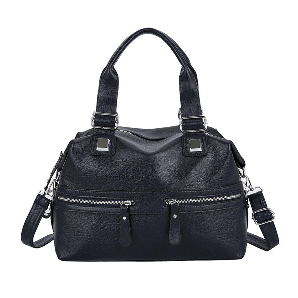 Bolso de cuero suave para mujer, novedad de , moderno bolso rosa/negro para mujer, bolso de hombro de para mujer, bolso informal grande: Blue