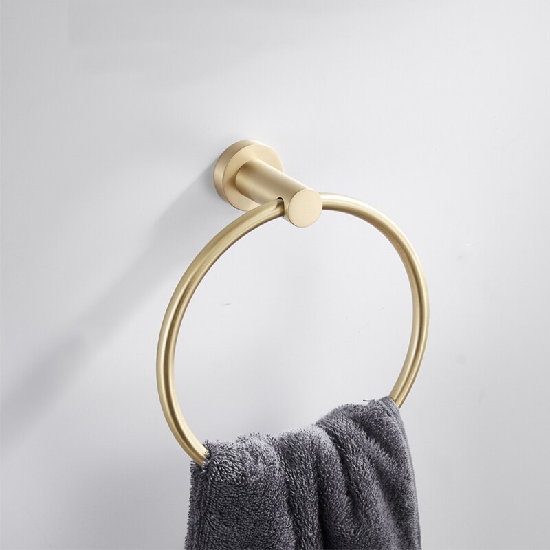 Badeværelse tilbehør gyldent håndklædeholder vægmonteret rundt håndklæde ringe brusebad messing håndklædestativ