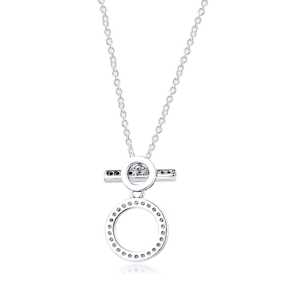 925 Sterling Silver Double Hoop T-bar Necklace Clear CZ Chain Pendant Necklaces for Women Fine Jewelry collier