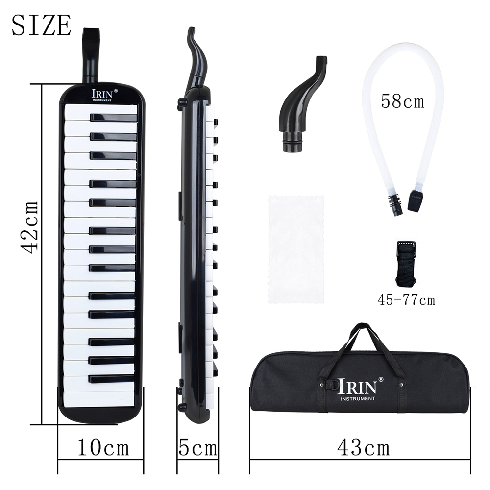 IRIN 32 Keys Melodica Piano Keyboard Style Musical Instrument Harmonica Mouth Organ With Carrying Bag Mouthpiece Educational Gif: black