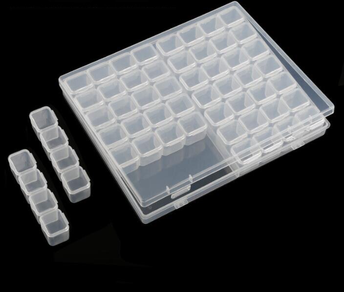 56 Grids DIY Diamond Painting Rhinestone Transparent Plastic Storage Box Embroidery Beads Cross Stitch Cases Organizer: 2PCS / Ivory