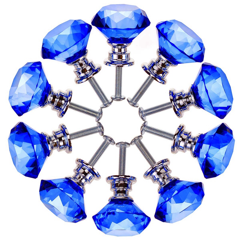 Blauw 10 Stuks 30 Mm Crystal Glass Kast Knoppen Diamant Vorm Lade Keukenkasten Dresser Kast Kledingkast Pulls Handles