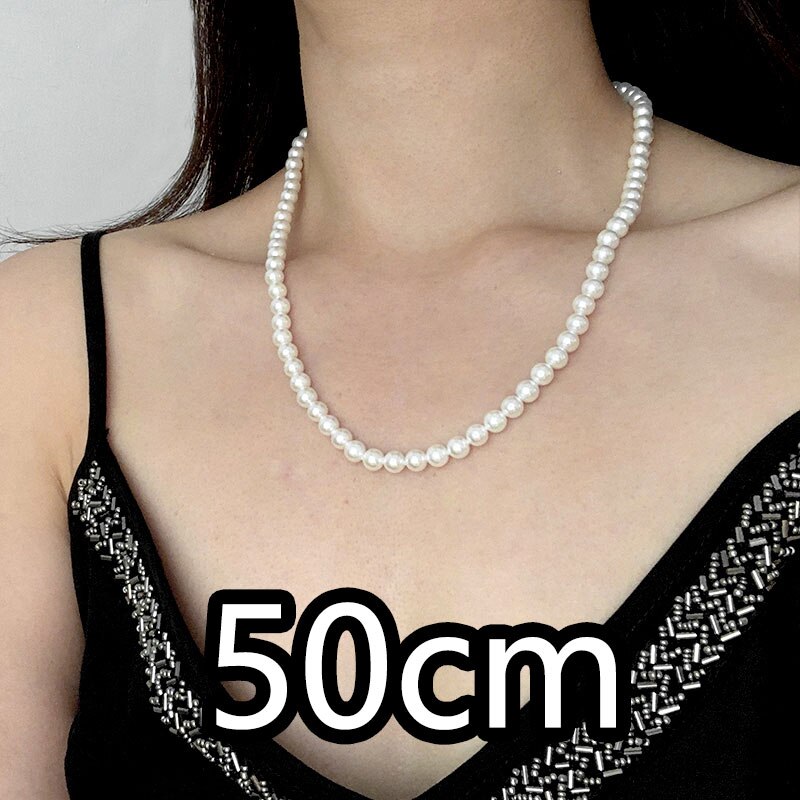 Joias clássicas elegantes, 40-60cm, luz brilhante, 6mm, concha, colar de pérola, prata esterlina 925, corrente de cauda para mulheres: 50cm