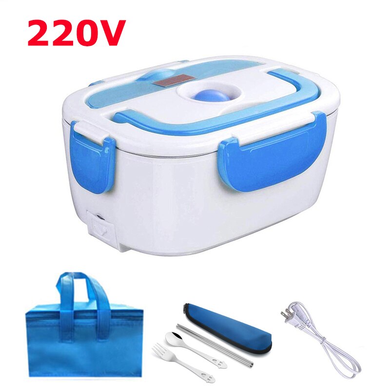 Elektrische Lunch Box Edelstahl 12V 24V 220V Auto Hause Schule Mahlzeit Lebensmittel Wärmer Container Heizung Bento box Für Picknick Camping: 220V Blue- Bag Set