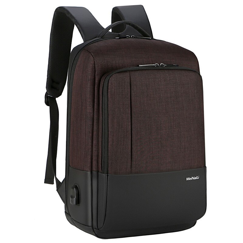 Mochila de negocios para hombre Casual 14 15,6 pulgadas bolsas de carga USB gran capacidad viaje corto Mochila impermeable: Marrón