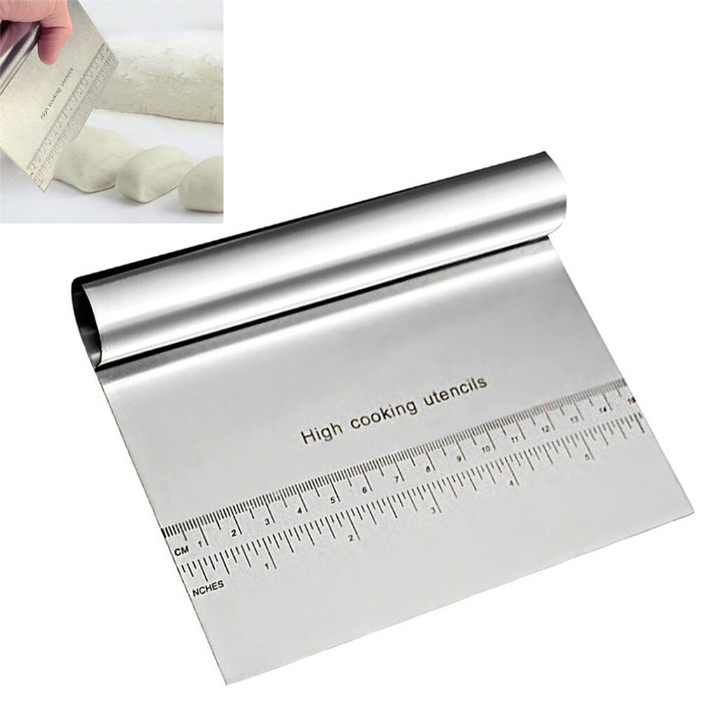 Rastreador de masa de acero inoxidable, cortador de pizza, picador con escala de medición, separador de pan de pastel multipropósito, cuchillo a escala